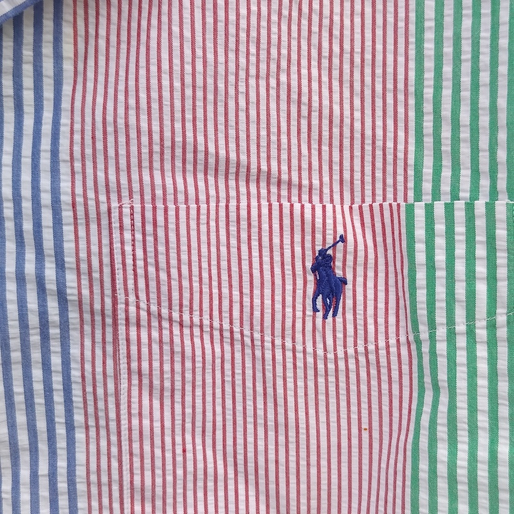 Paul Ralph Lauren Blue Label Men's Seersucker Cotton Shirt XL - Picture 2 of 6